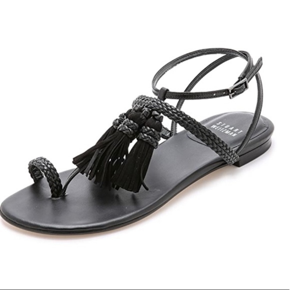 Stuart Weitzman black suede tassel sandal